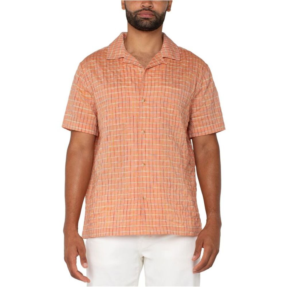 Liverpool Mens Grid Print Button Up Shirt, NWT